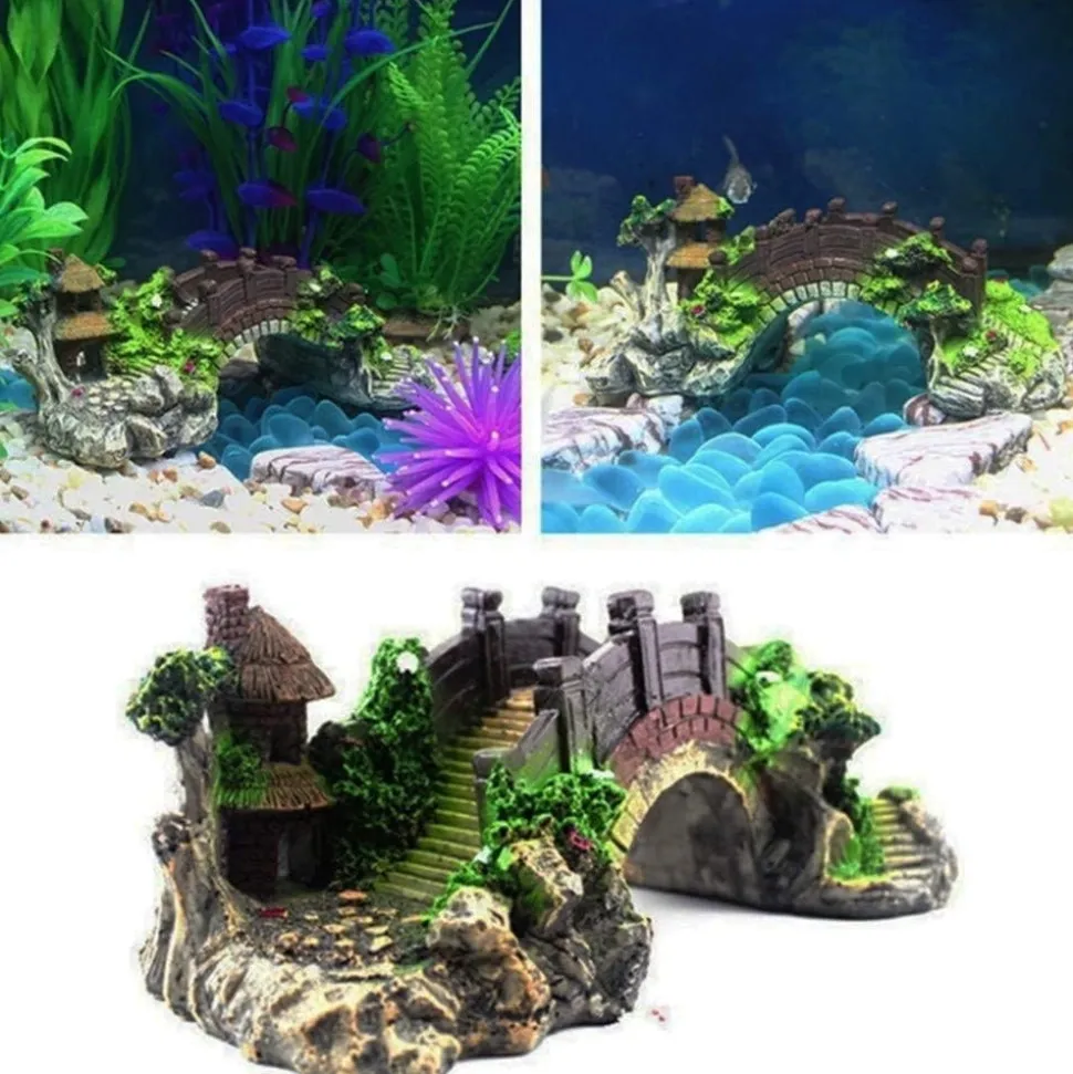 DOWNYPAWS - Décoration d'aquarium-pont en résine pour aquarium-19*7*8.5cm
