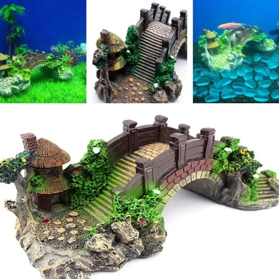 DOWNYPAWS - Décoration d'aquarium-pont en résine pour aquarium-19*7*8.5cm