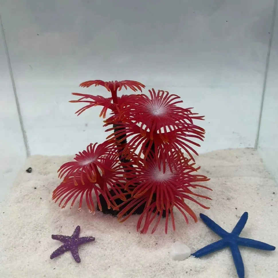 DOWNYPAWS - Décoration en corail doux simulé en silicone écologique pour aquarium rouge vif