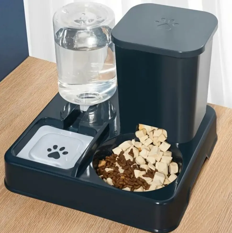 DOWNYPAWS - Ensemble Distributeur De Nourriture Et Fontaine à Eau 2 En 1 Pour Animaux De Compagnie
