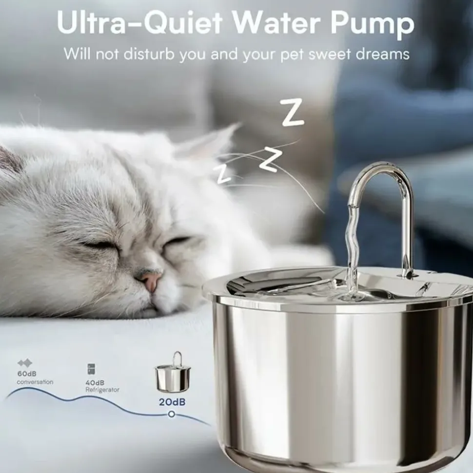 DOWNYPAWS - Fontaine à Eau En Acier Inoxydable Pour Chat, 2 L/67 Oz