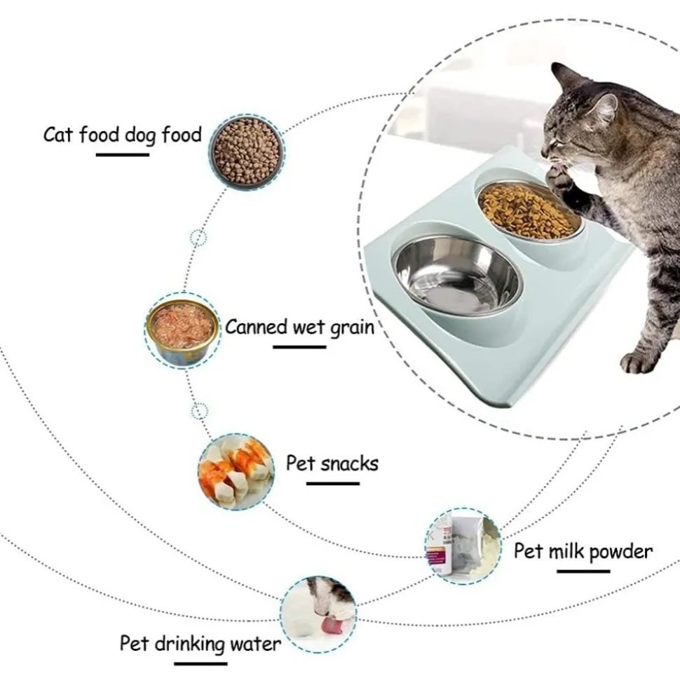 DOWNYPAWS - Gamelle double incliné pour animaux 37.5*25*7.5cm-bleu gamelle pour chat