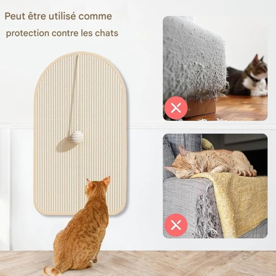 DOWNYPAWS - Griffoir pour chat-tapis à griffespour chat avec balle-55*30cm