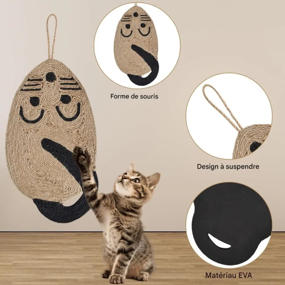 DOWNYPAWS - Griffoir pour chat-tapis griffoir en sisal pour chat forme de souris-54*25*1cm
