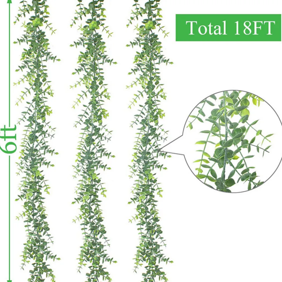 DOWNYPAWS - Guirlande de lierre artificiel d'eucalyptus blanc vert, 3 pièces, 1,8 m