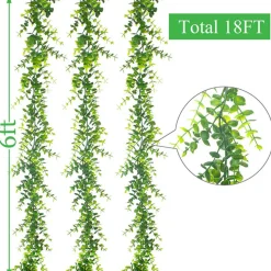 DOWNYPAWS - Guirlande de lierre artificiel d'eucalyptus blanc vert, 3 pièces, 1,8 m