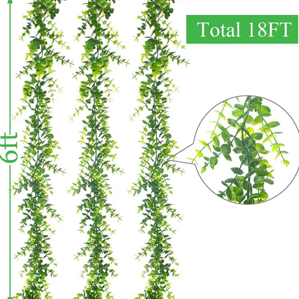 DOWNYPAWS - Guirlande de lierre artificiel d'eucalyptus blanc vert, 3 pièces, 1,8 m