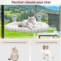 DOWNYPAWS - Hamac chat fenêtre 52*30cm peluche-peut supporter des animaux pesant 20 kg-blanc