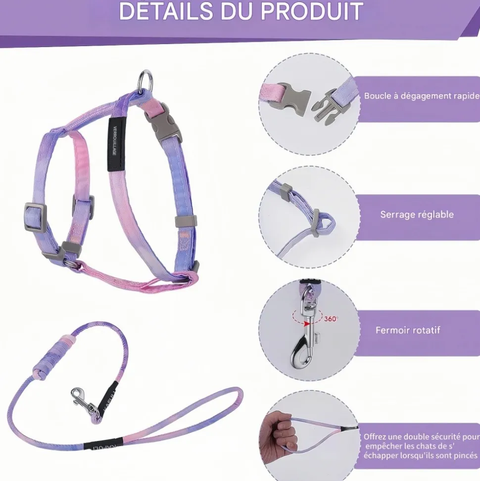 DOWNYPAWS - Harnachement et laisse pour chat m