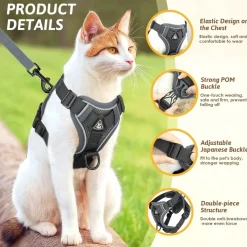 DOWNYPAWS - Harnais réfléchissant réglable pour chat - avec laisse l