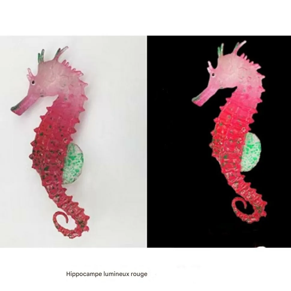 DOWNYPAWS - Hippocampe en silicone lumineux simulé pour la décoration d'aquarium avec ventouse rouge*2