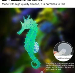 DOWNYPAWS - Hippocampe en silicone lumineux simulé pour la décoration d'aquarium avec ventouse vert*2