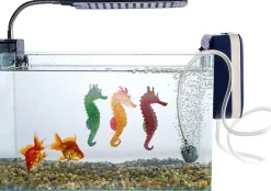 DOWNYPAWS - Hippocampe en silicone lumineux simulé pour la décoration d'aquarium avec ventouse orange*2