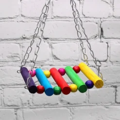 DOWNYPAWS - Jouets pour oiseaux-balançoire en bois avec perchoir pour oiseaux-coloré