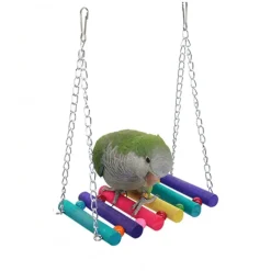 DOWNYPAWS - Jouets pour oiseaux-balançoire en bois avec perchoir pour oiseaux-coloré