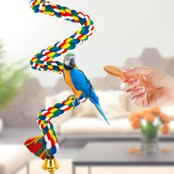 DOWNYPAWS - Jouets pour oiseaux-jouet à corde pour oiseaux 100cm-forme réglable avec cloche