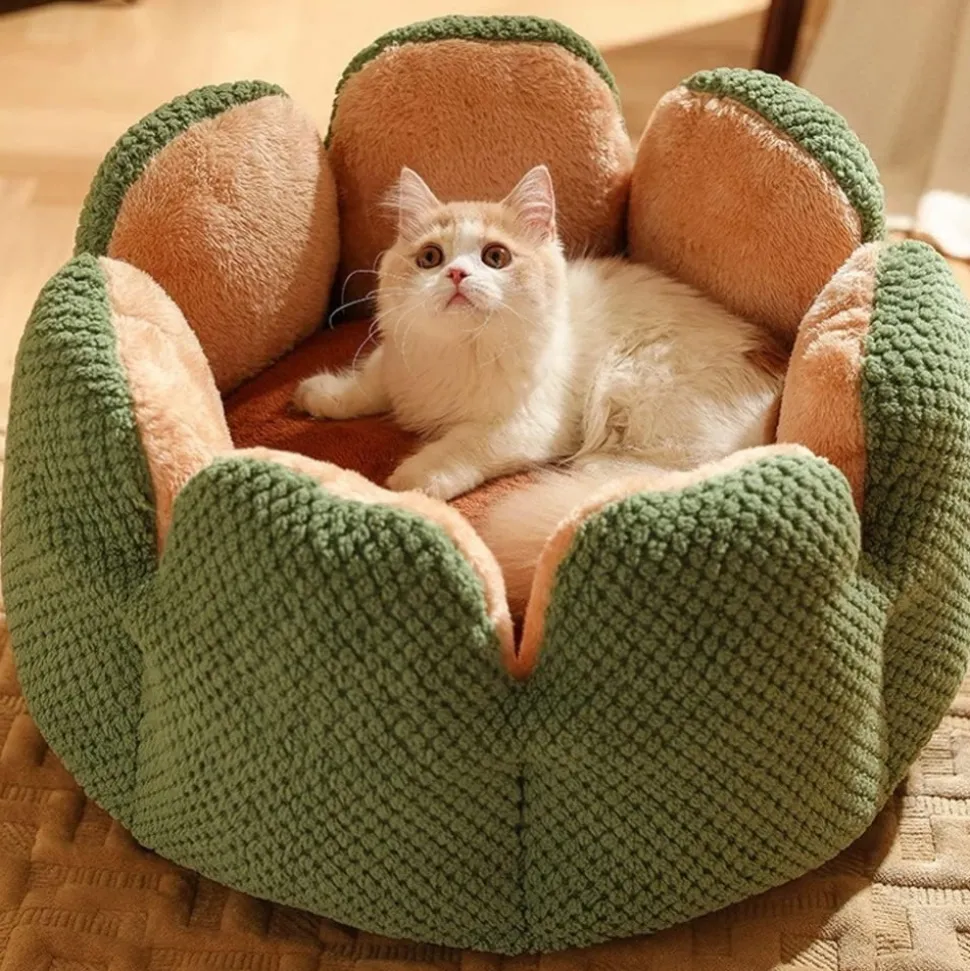 DOWNYPAWS - Lit pour chat diamètre 50 cm -amovible et lavable en machine-forme de fleur