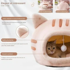 DOWNYPAWS - Lit pour chat-panier pour chat -forme de tête de chat-rose 40*40*32cm