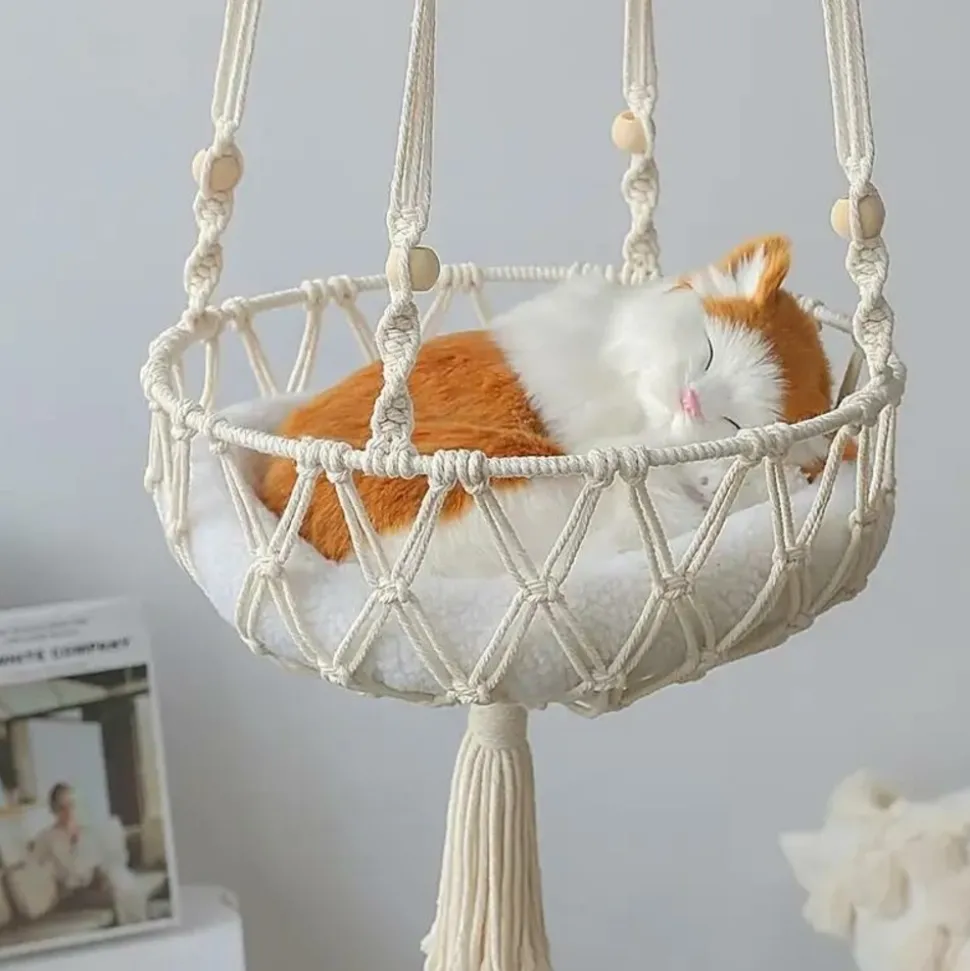 DOWNYPAWS - Lit Suspendu Pour Chat, Panier Hamac En Corde Tissée