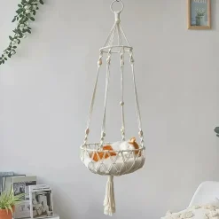 DOWNYPAWS - Lit Suspendu Pour Chat, Panier Hamac En Corde Tissée