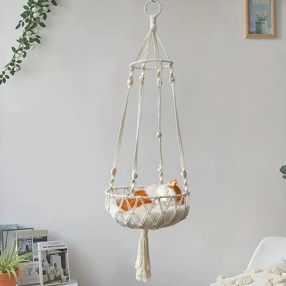 DOWNYPAWS - Lit Suspendu Pour Chat, Panier Hamac En Corde Tissée