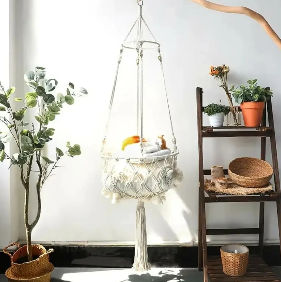 DOWNYPAWS - Lit Suspendu Pour Chat, Panier Hamac En Corde Tissée