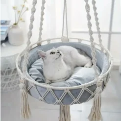 DOWNYPAWS - Lit Suspendu Pour Chat, Panier Hamac En Corde Tissée