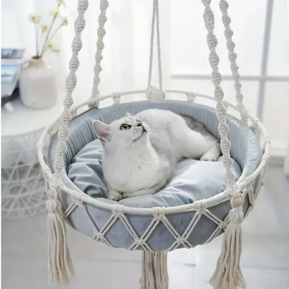 DOWNYPAWS - Lit Suspendu Pour Chat, Panier Hamac En Corde Tissée