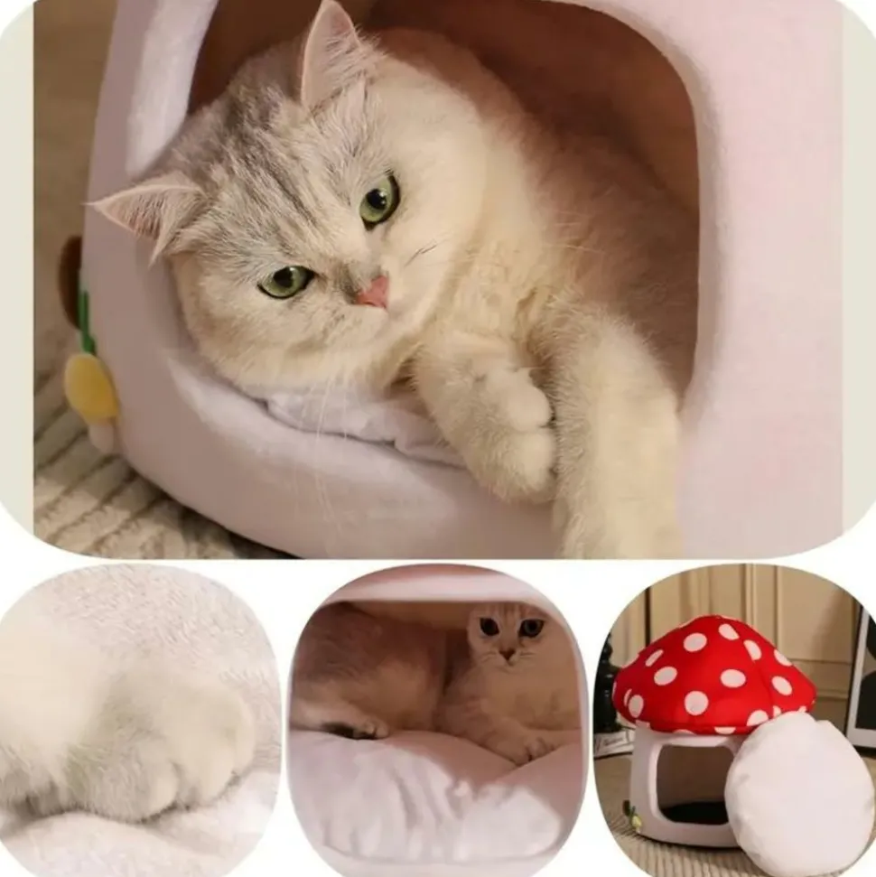 DOWNYPAWS - Lits Pour Chat En Forme De Champignon, Vache Et Chocolat