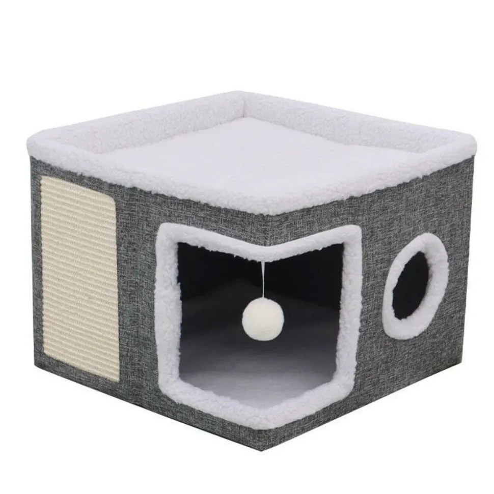 DOWNYPAWS - Maison Pour Chat De Luxe, Plusieurs Niveaux, Lits 2 Niveaux, Tunnel, Corde Et Tapis