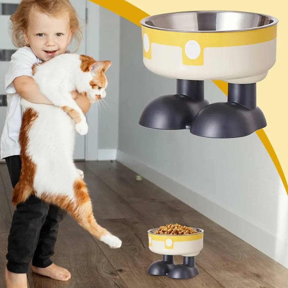 DOWNYPAWS - Mangeoire hauteur ergonomique - acier inoxydable jaune