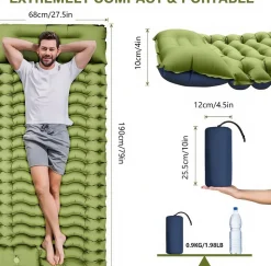 DOWNYPAWS - Matelas gonflable pliable pour extérieur: résistant à l'eau et aux rayures facile à transporter et gonflable à pied