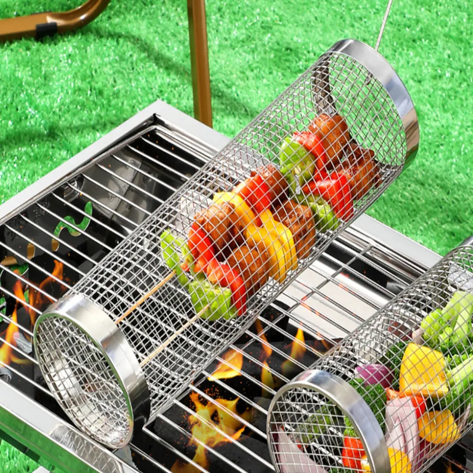 DOWNYPAWS - Panier roulant à barbecue en acier inoxydable 304