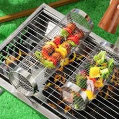 DOWNYPAWS - Panier roulant à barbecue en acier inoxydable 304