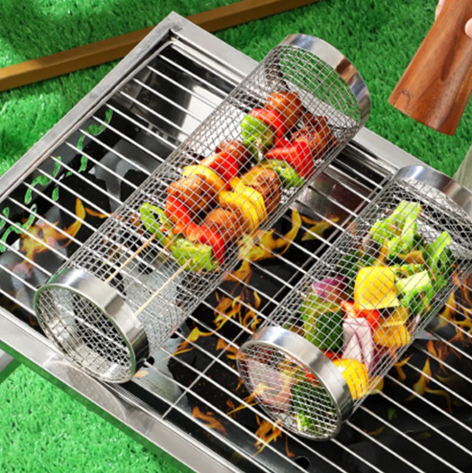 DOWNYPAWS - Panier roulant à barbecue en acier inoxydable 304