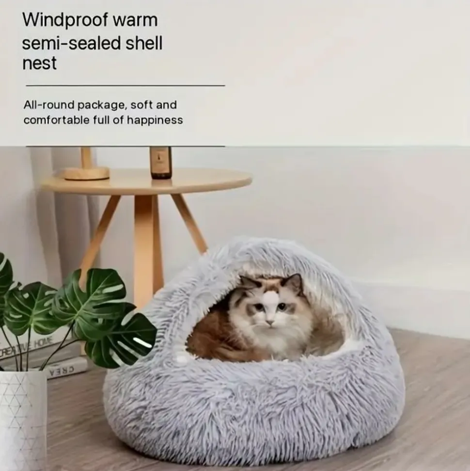 DOWNYPAWS - Panier Semi-Fermé Confortable Pour Chat, Polyester Doux