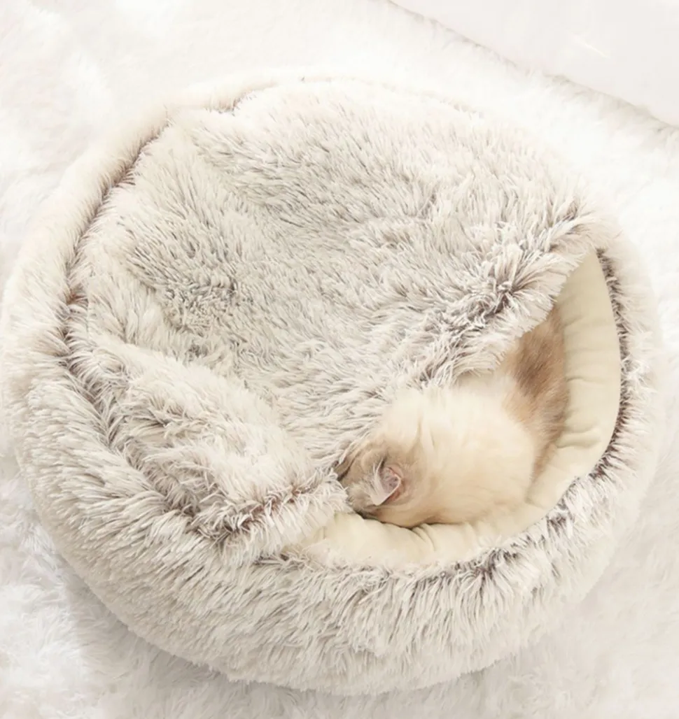 DOWNYPAWS - Panier Semi-Fermé Confortable Pour Chat, Polyester Doux