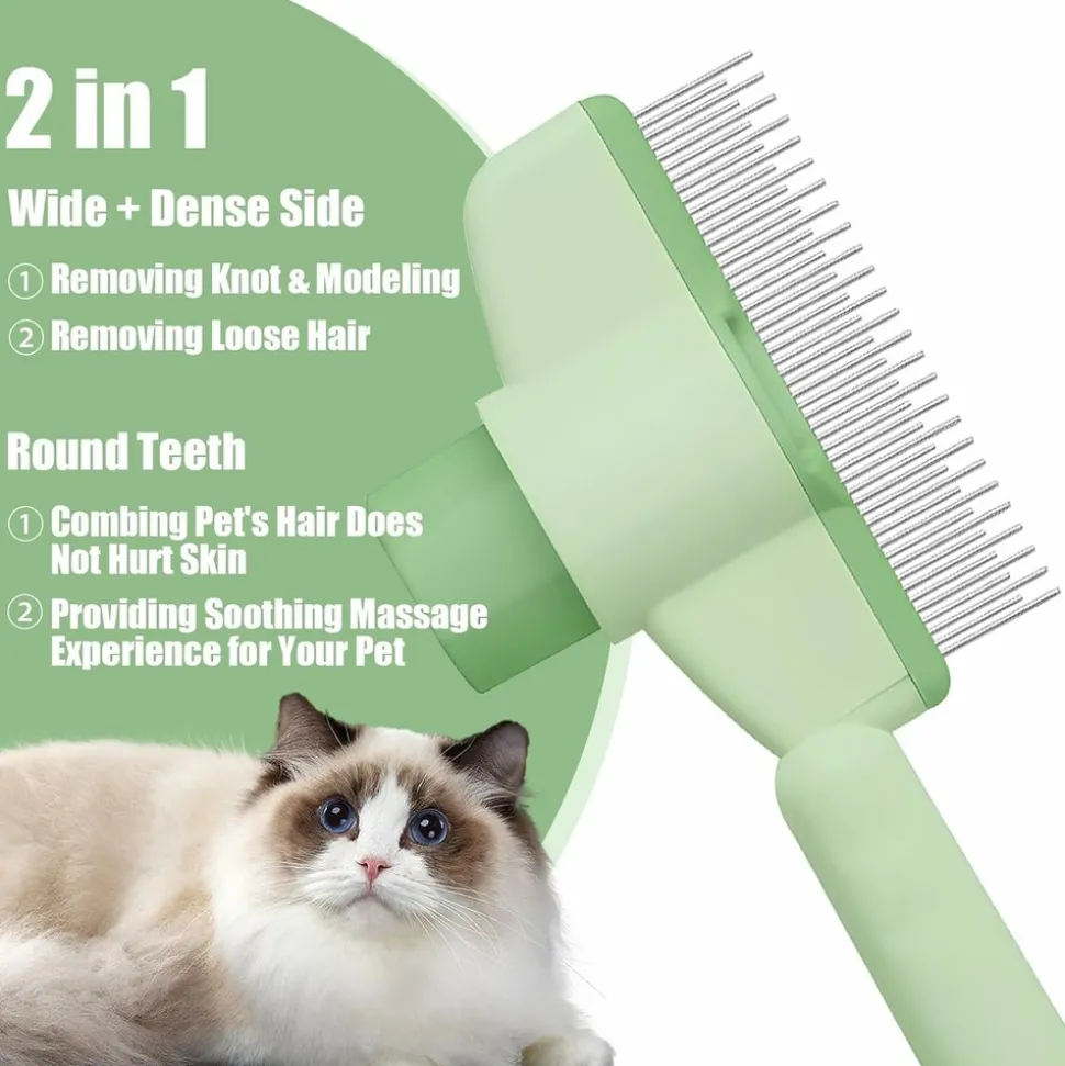 DOWNYPAWS - Peigne anti - puces en acier inoxydable (vert), taille universelle pour animaux