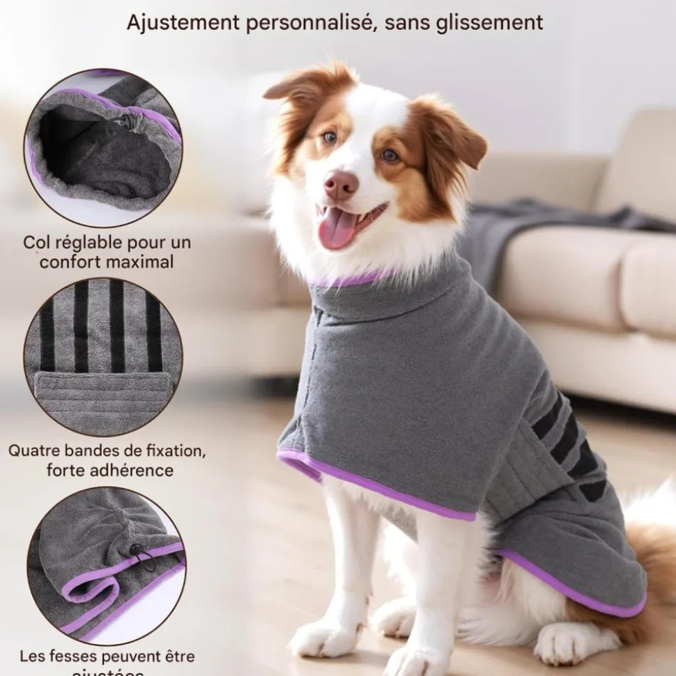 DOWNYPAWS - Peignoir pour chienabsorption d'eau