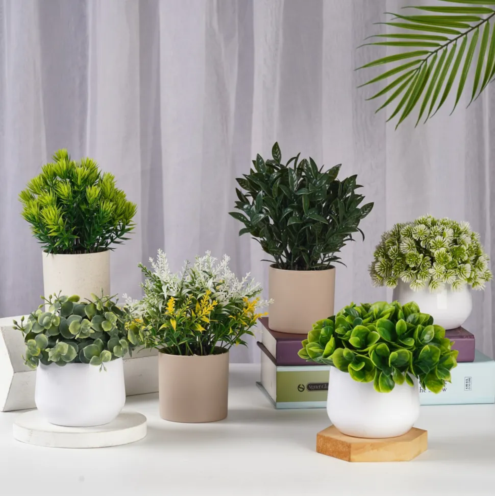 DOWNYPAWS - Plantes vertes artificielles en pot fleurs artificielles komatsu blanches
