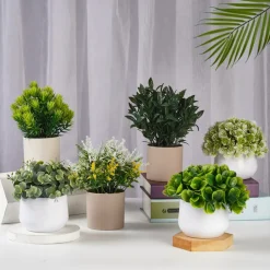 DOWNYPAWS - Plantes vertes artificielles en pot fleurs artificielles petites feuilles vertes