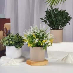 DOWNYPAWS - Plantes vertes artificielles en pot fleurs artificielles feuilles de lys gris