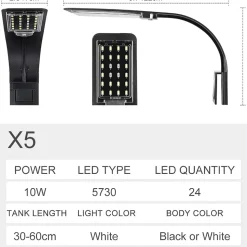 DOWNYPAWS - Rampe led 10w blanc/bleu pour aquarium 30-60cm
