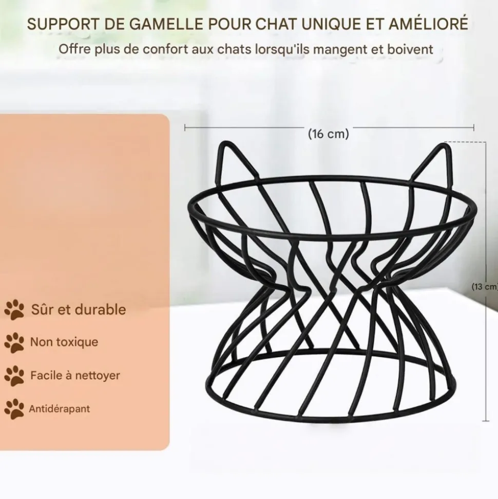 DOWNYPAWS - Support pour gamelles pour chat forme de tête de chat-16*13cm