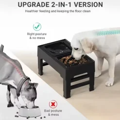 DOWNYPAWS - Table d'alimentation en acier inoxydable pour animaux - bol nourriture lente, eau flottant, hauteur réglable, durable