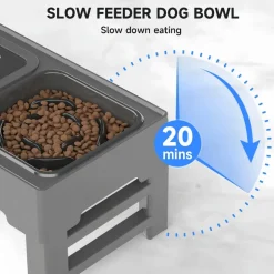 DOWNYPAWS - Table d'alimentation en acier inoxydable pour animaux - bol nourriture lente, eau flottant, hauteur réglable, durable