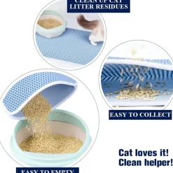 DOWNYPAWS - Tapis de litière anti-déversement pour chat bleu clair 40*50cm