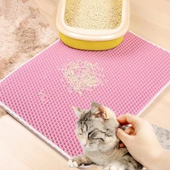 DOWNYPAWS - Tapis de litière anti-déversement pour chat rose 45*60cm