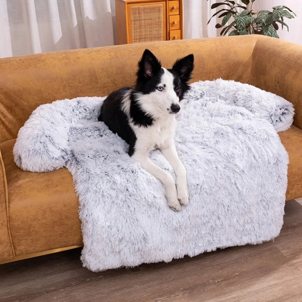 DOWNYPAWS - Tapis pour lit de chien en peluche, universel pour toutes saisons gris 95 x 80 x 15 cm