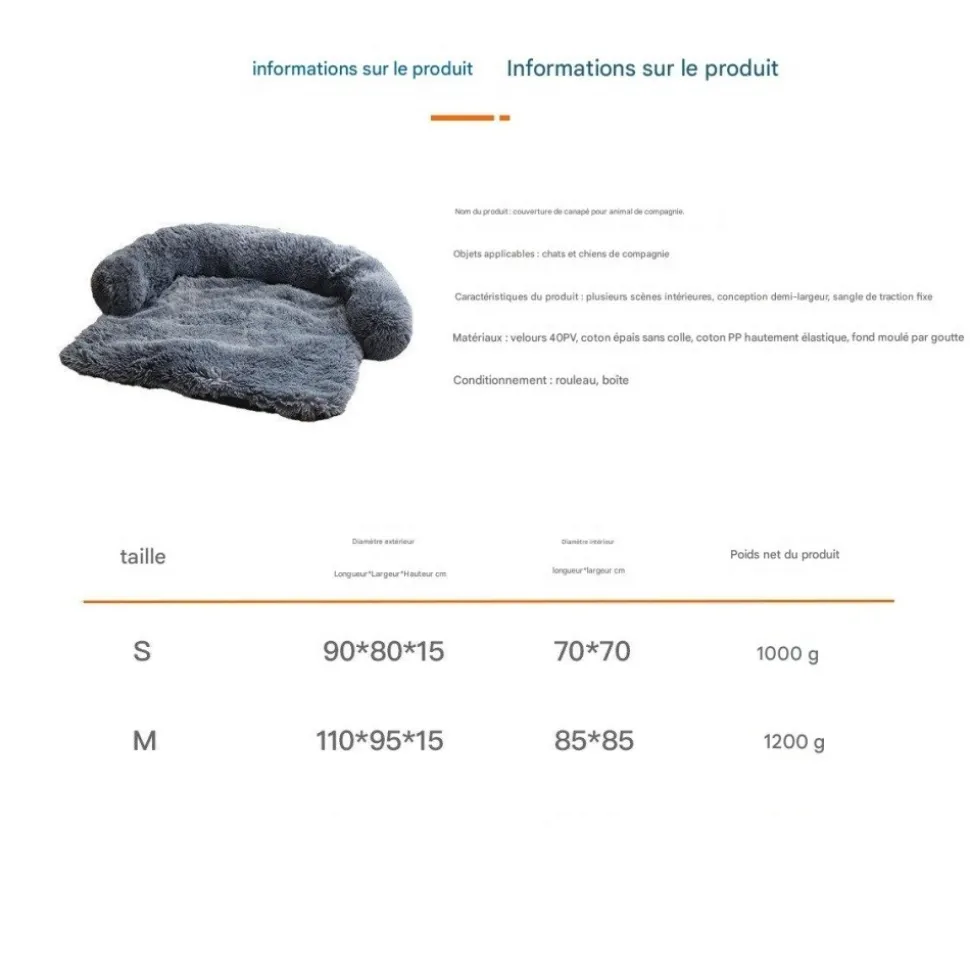 DOWNYPAWS - Tapis pour lit de chien en peluche, universel pour toutes saisons gris 95 x 80 x 15 cm
